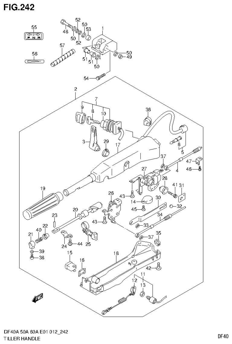 Suzuki DF40AST, DF50A, DF50ATH TILLER HANDLE (DF50ATH E1) parts diagram